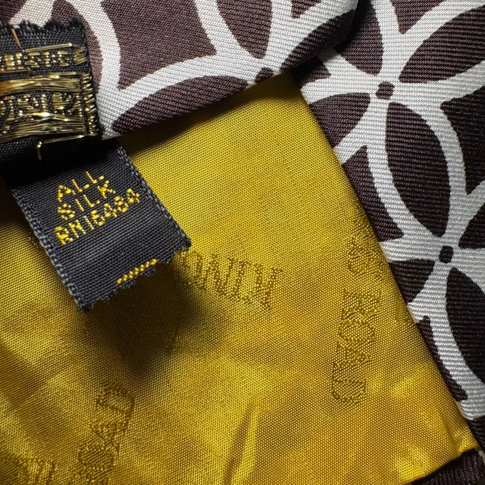 VTG Sears Kings Road Shop Mens 100% Silk Tie Brown Geometric AOP Luxury retro